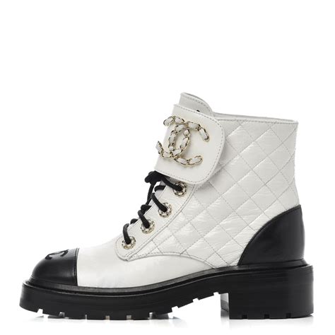 chanel black and white lace up boots|chanel boots with pearl heel.